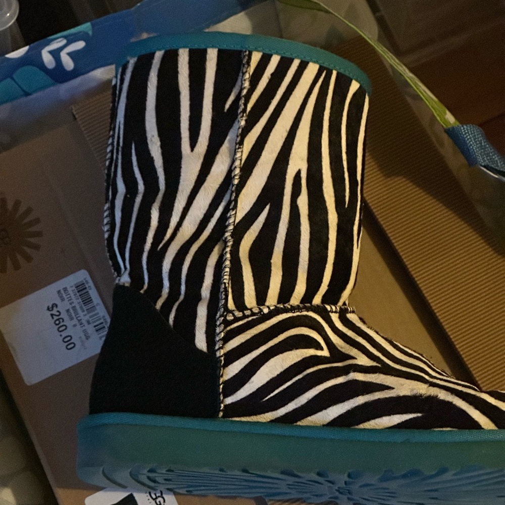 UGG Zebra Pattern Boots with Teal Soles